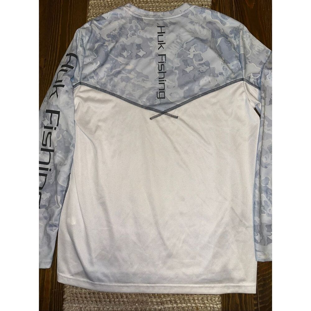 Huk Performance Fishing Men's Long Sleeve Camouflage Shirt Gray White Size small - Picture 6 of 7